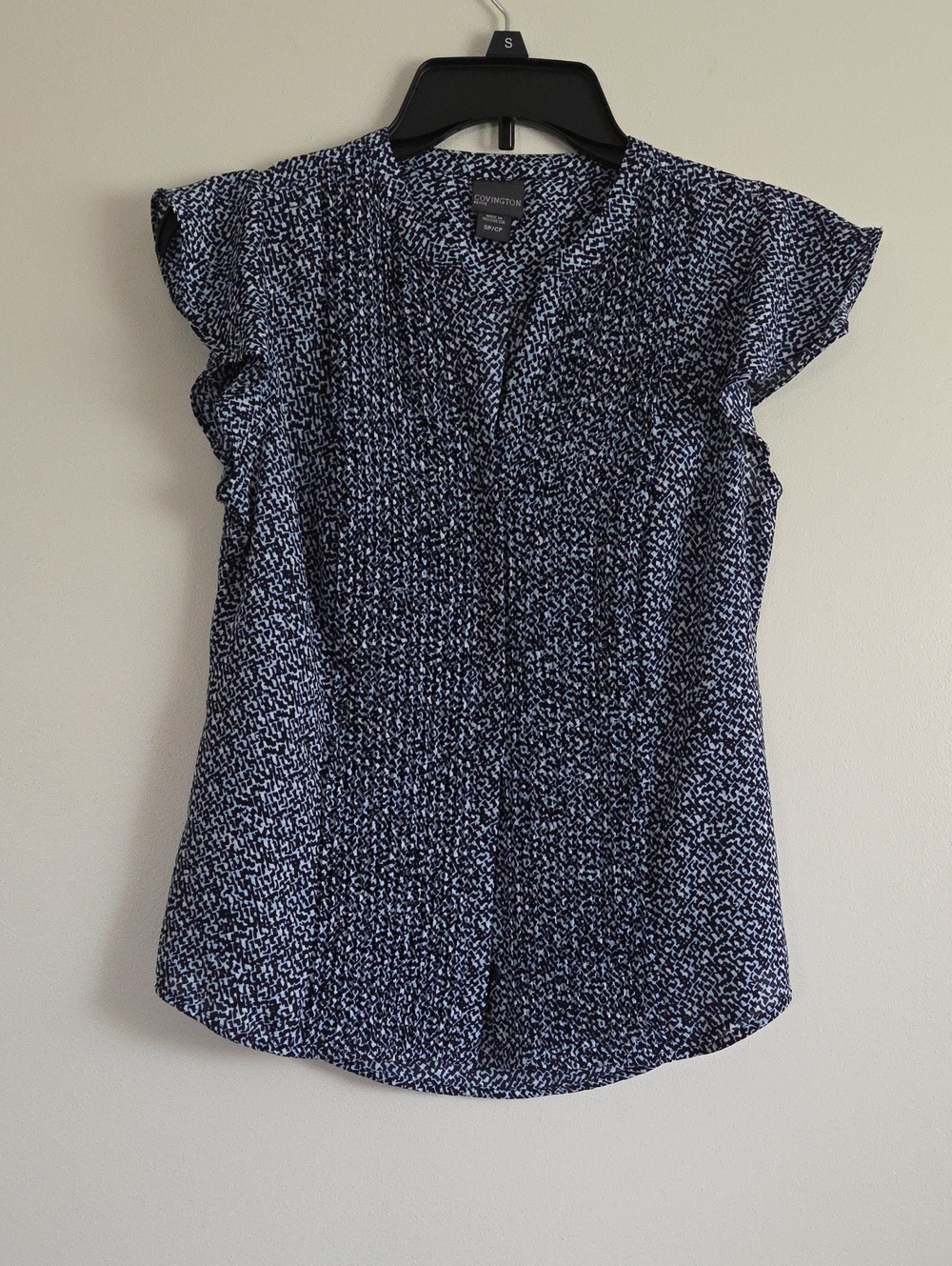 Covington Navy & White Micro-Print Flutter Sleeve Blouse